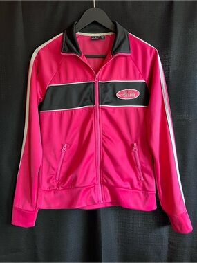 Hurley Pink Black Track Jacket Y2K Full Zip Athletic Jacket Size Medium